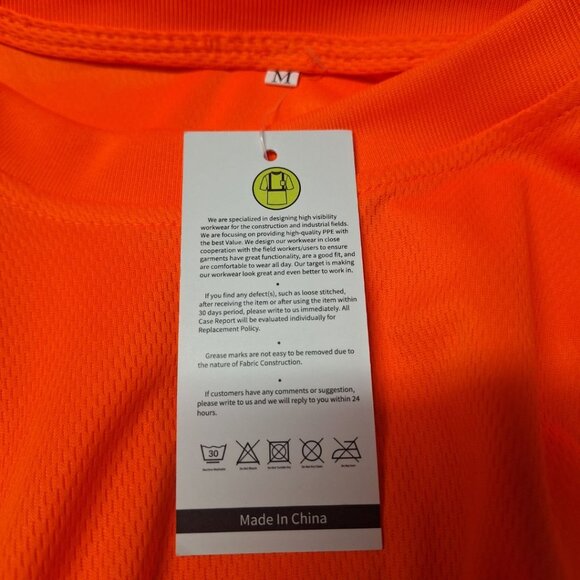 Orange Reflective Work Shirt Medium Mens Construction Safety Pocket Breathable - Picture 6 of 7